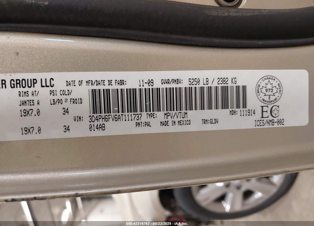 2010 DODGE JOURNEY R/T VIN: 3D4PH6FV6AT111737
