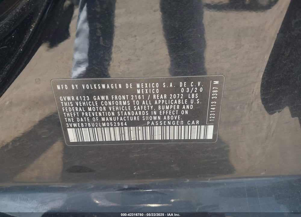 2020 VOLKSWAGEN JETTA VIN: 3VWEB7BU2LM052964