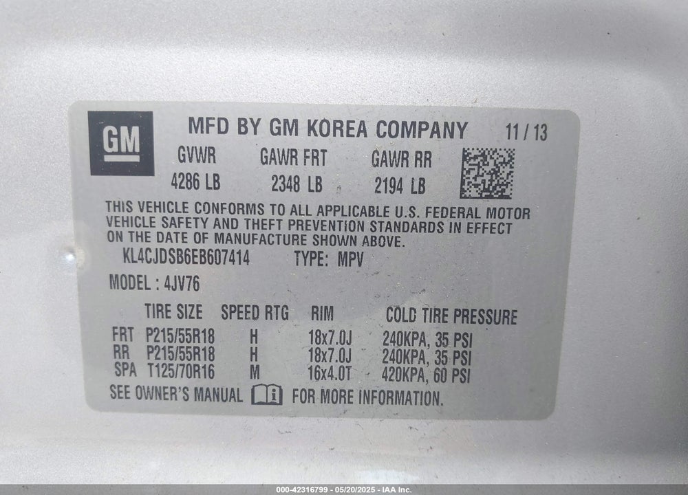 2014 BUICK ENCORE VIN: KL4CJDSB6EB607414