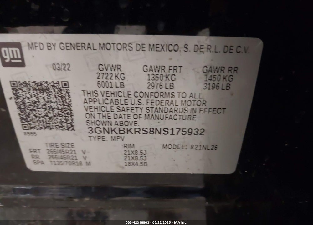 2022 CHEVROLET BLAZER VIN: 3GNKBKRS8NS175932