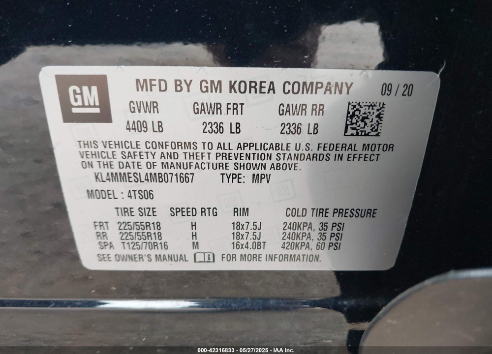 2021 BUICK ENCORE GX VIN: KL4MMESL4MB071667