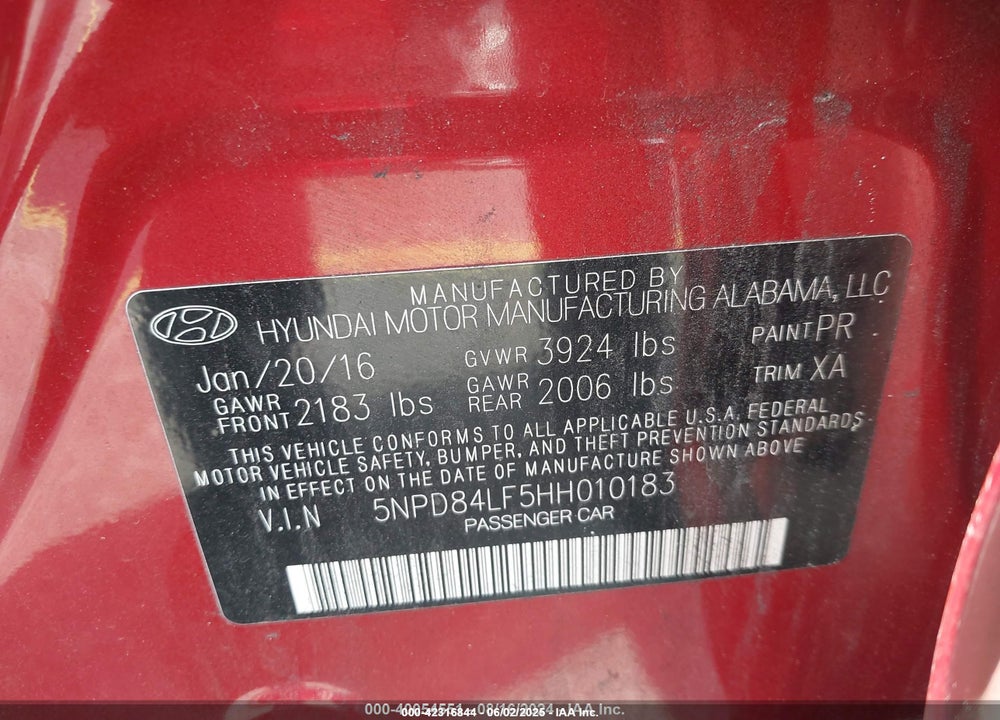 2017 HYUNDAI ELANTRA SE VIN: 5NPD84LF5HH010183