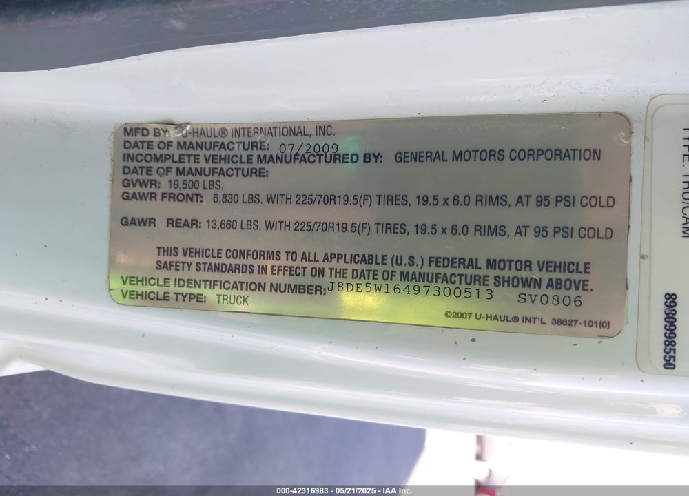 2009 GMC 5500 W55042-HD VIN: J8DE5W16497300513
