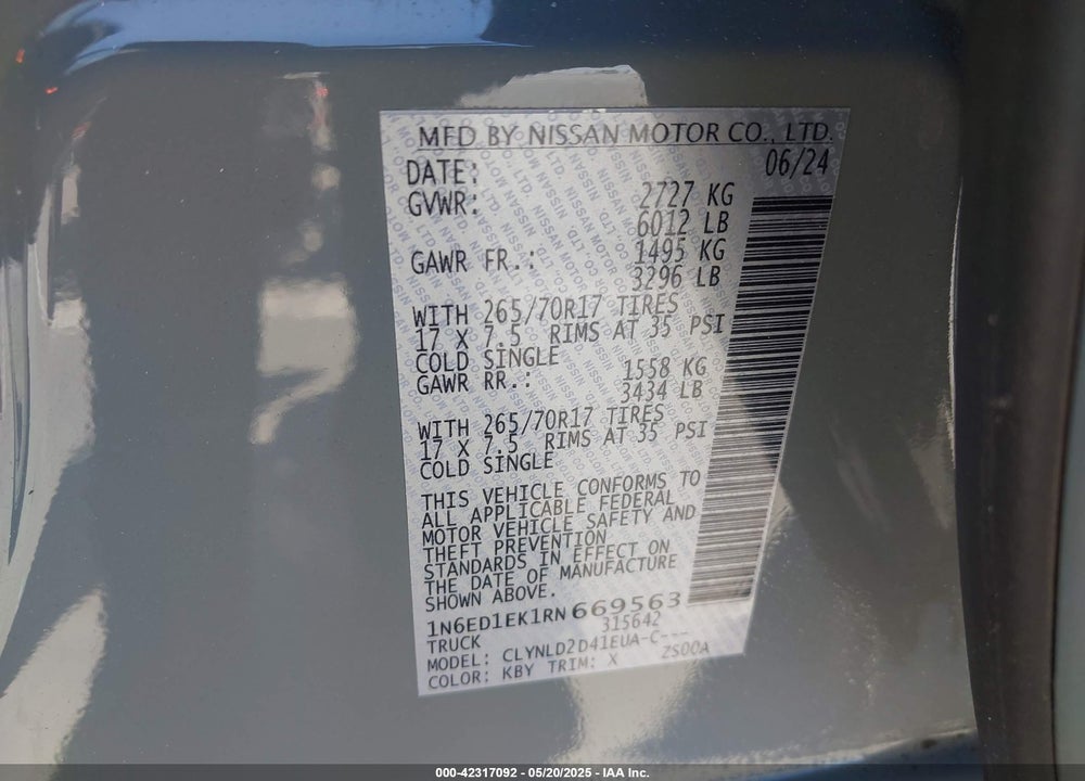 2024 NISSAN FRONTIER PRO-4X 4X4 VIN: 1N6ED1EK1RN669563