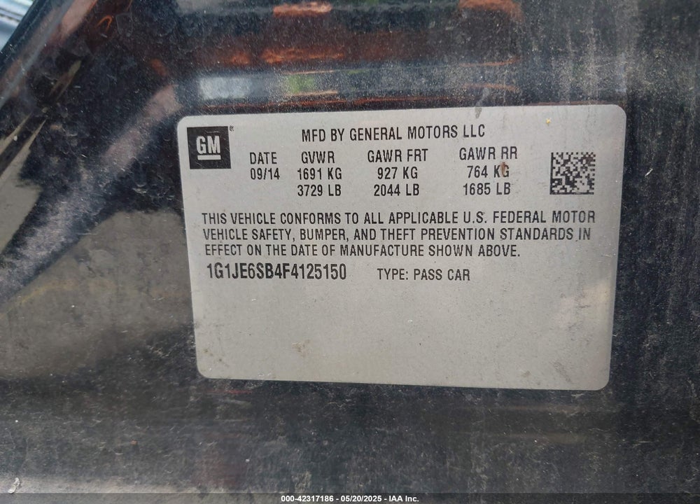 2015 CHEVROLET SONIC VIN: 1G1JE6SB4F4125150