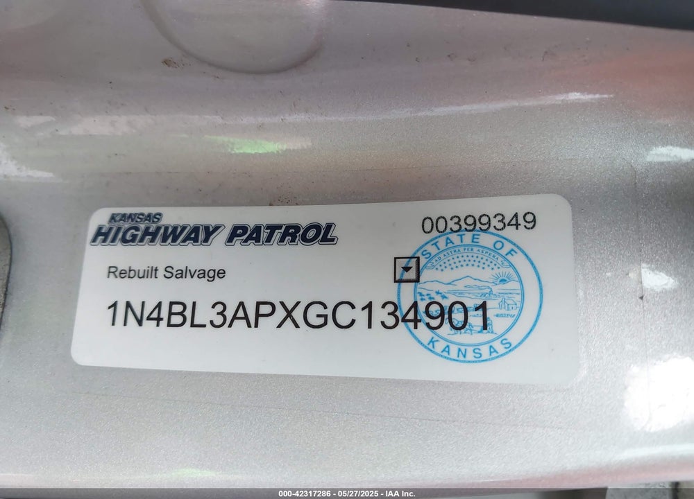 2016 NISSAN ALTIMA VIN: 1N4BL3APXGC134901