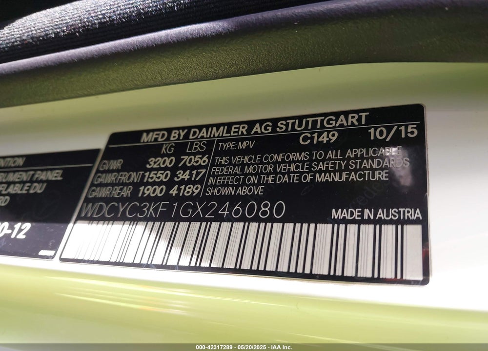 2016 MERCEDES-BENZ G 550 VIN: WDCYC3KF1GX246080