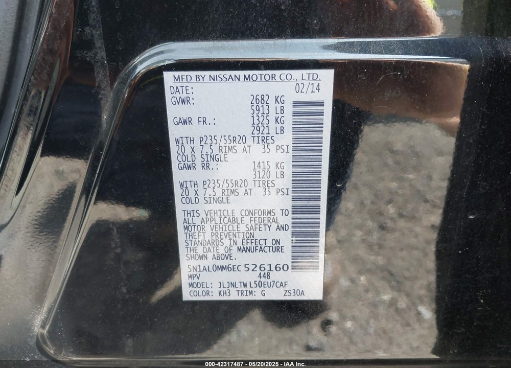 2014 INFINITI QX60 VIN: 5N1AL0MM6EC526160