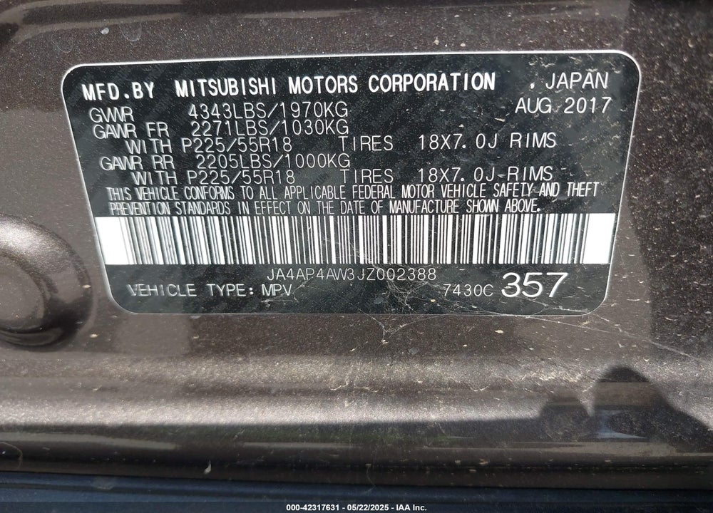 2018 MITSUBISHI OUTLANDER SPORT 2.4 SEL VIN: JA4AP4AW3JZ002388