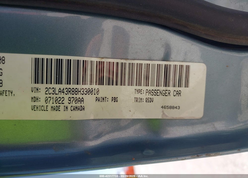 2008 CHRYSLER 300 VIN: 2C3LA43R88H330010