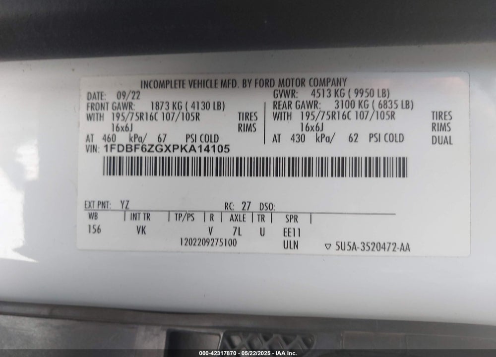 2023 FORD TRANSIT-350 CAB VIN: 1FDBF6ZGXPKA14105