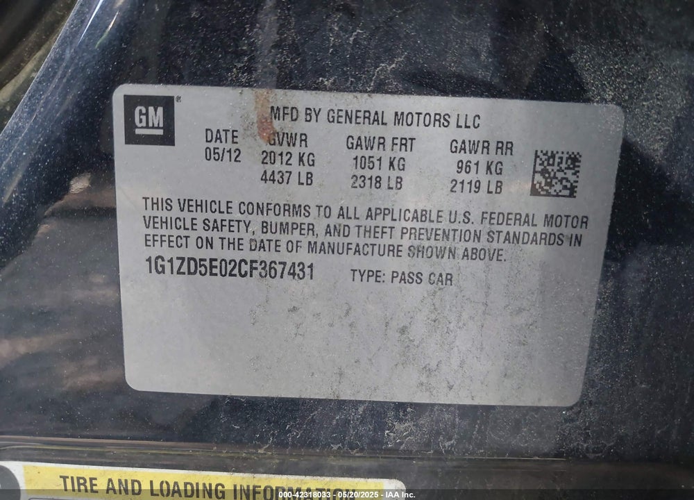 2012 CHEVROLET MALIBU 2LT VIN: 1G1ZD5E02CF367431