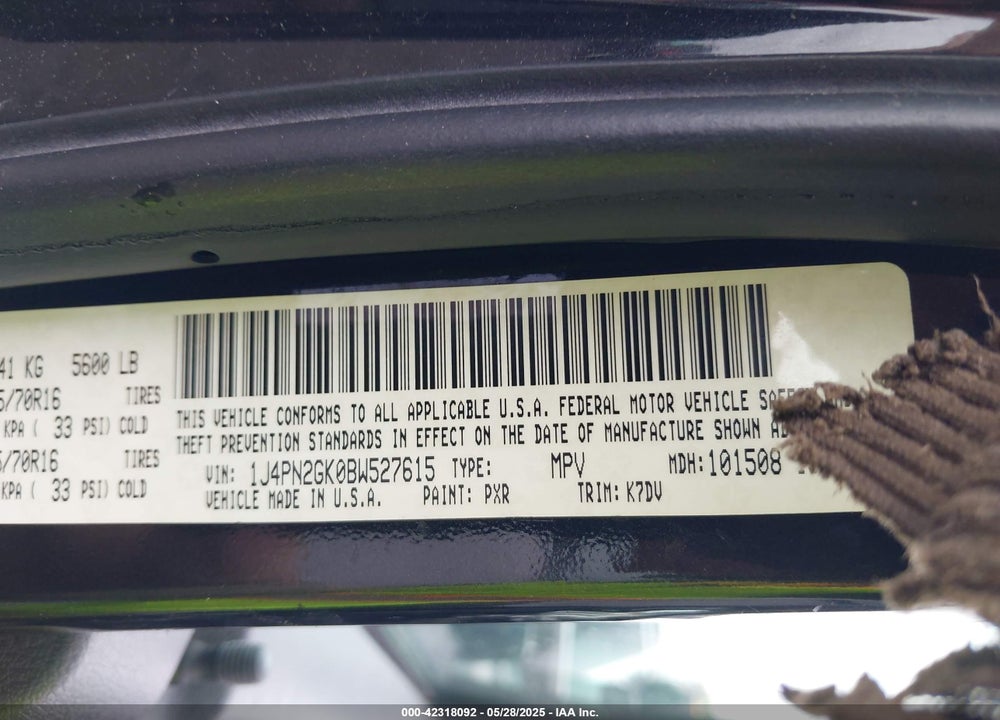 2011 JEEP LIBERTY SPORT VIN: 1J4PN2GK0BW527615