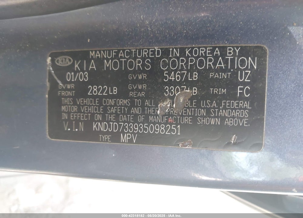 2003 KIA SORENTO EX/LX VIN: KNDJD733935098251