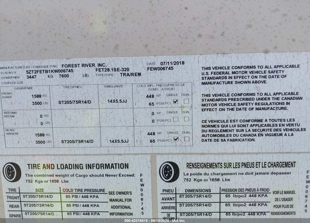2019 COACHMEN 28.1SE FREEDOM EXPRE VIN: 5ZT2FETB1KW006745