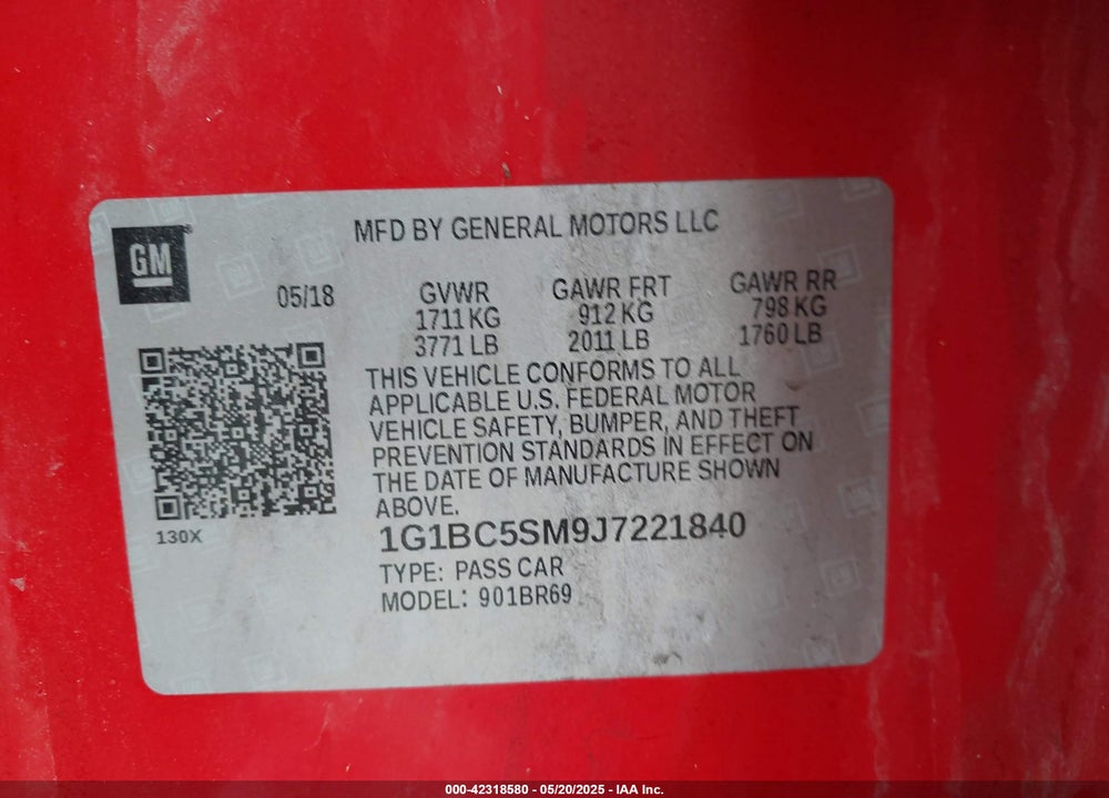2018 CHEVROLET CRUZE LS AUTO VIN: 1G1BC5SM9J7221840