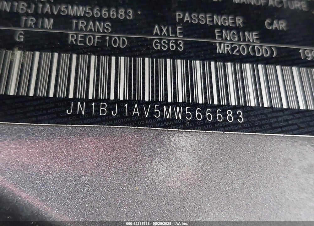 2021 NISSAN ROGUE SPORT VIN: JN1BJ1AV5MW566683
