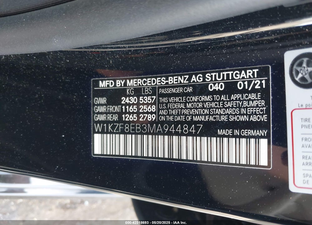 2021 MERCEDES-BENZ E 350 4MATIC VIN: W1KZF8EB3MA944847