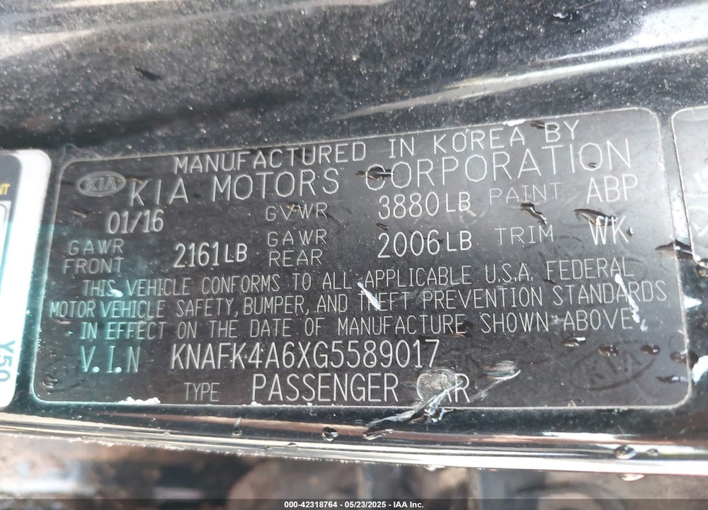 2016 KIA FORTE LX VIN: KNAFK4A6XG5589017