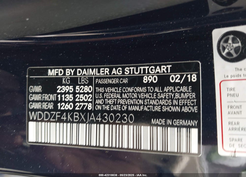 2018 MERCEDES-BENZ E-CLASS VIN: WDDZF4KBXJA430230
