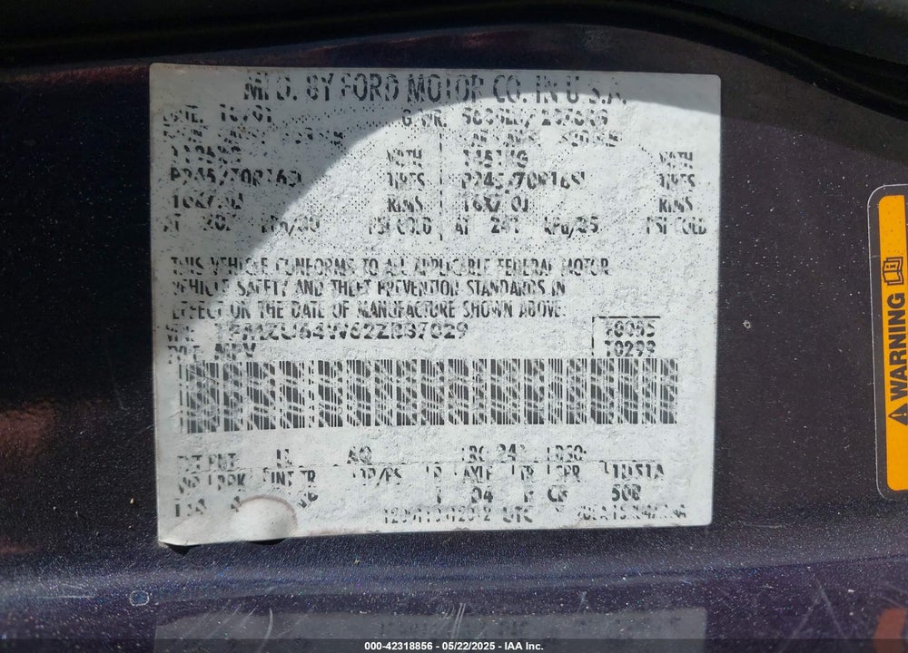 2002 FORD EXPLORER EDDIE BAUER VIN: 1FMZU64W62ZB37029