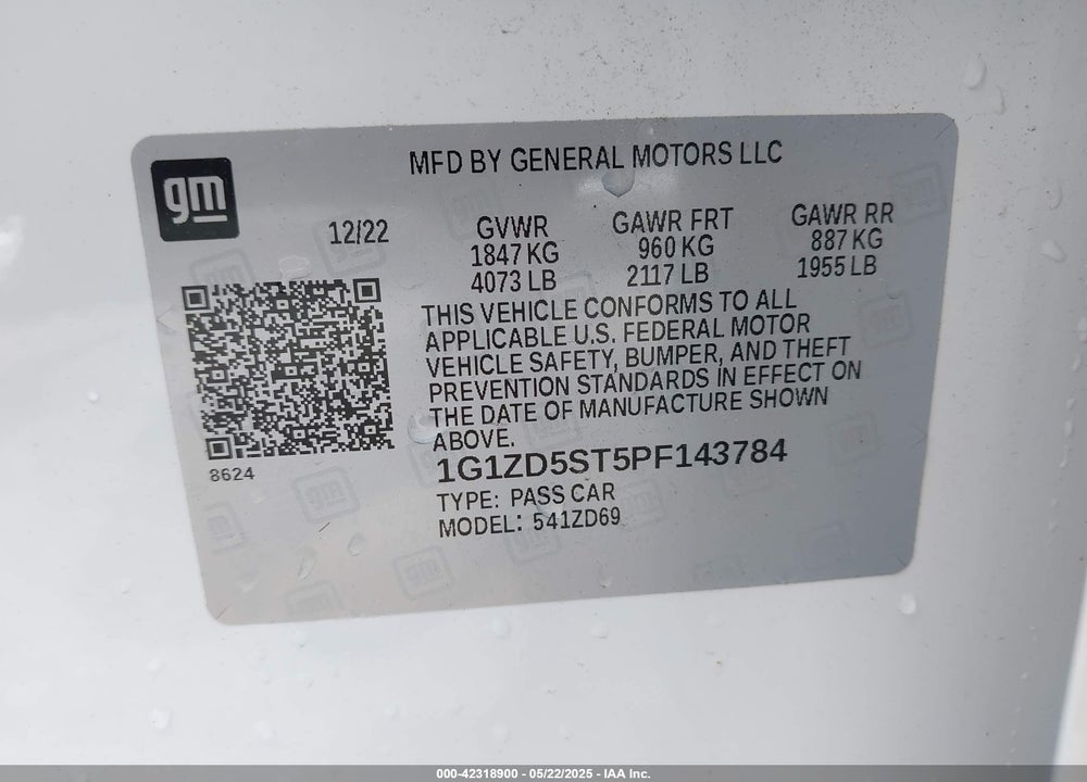 2023 CHEVROLET MALIBU FWD 1LT VIN: 1G1ZD5ST5PF143784
