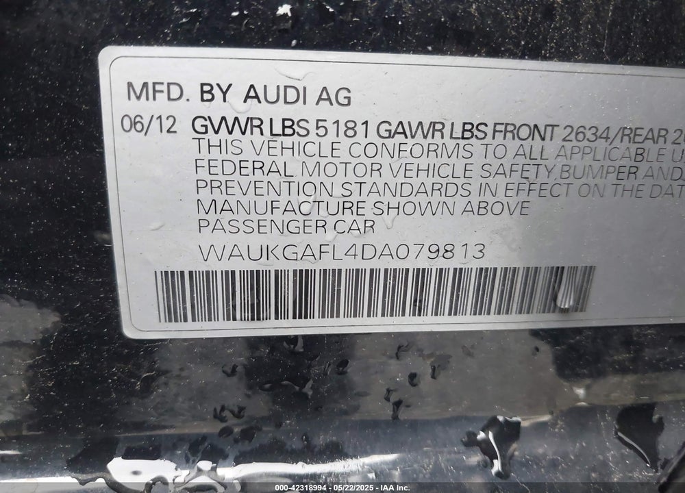 2013 AUDI S4 3.0T PREMIUM PLUS VIN: WAUKGAFL4DA079813