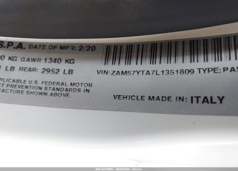 2020 MASERATI GHIBLI VIN: ZAM57YTA7L1351809