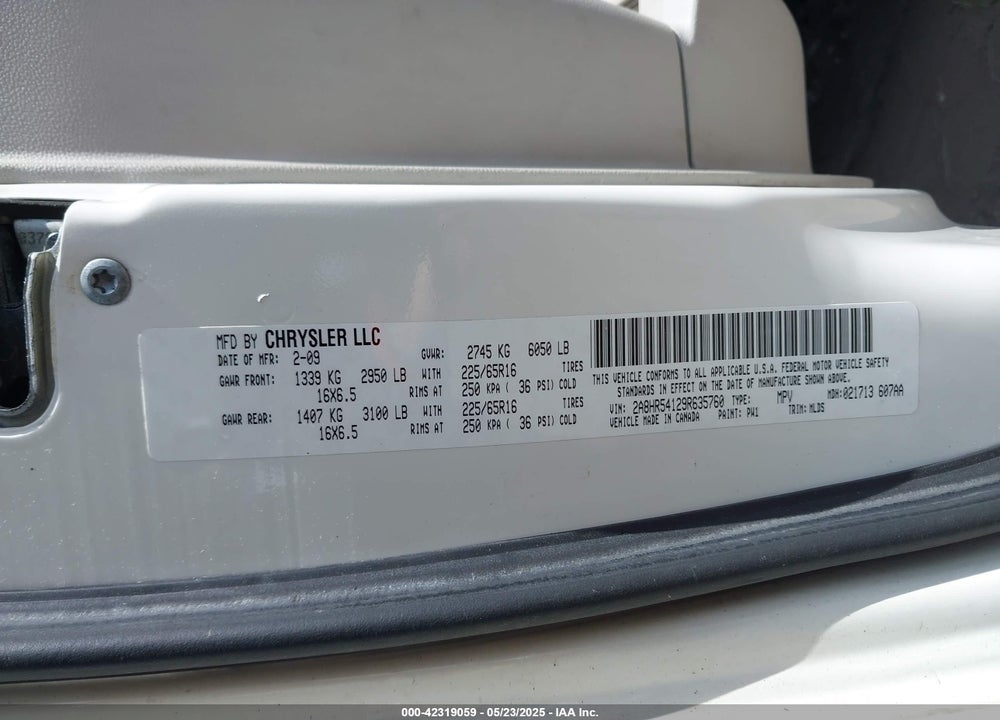2009 CHRYSLER TOWN & COUNTRY TOURING VIN: 2A8HR54129R635760