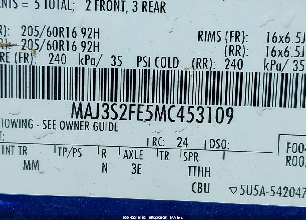 2021 FORD ECOSPORT VIN: MAJ3S2FE5MC453109