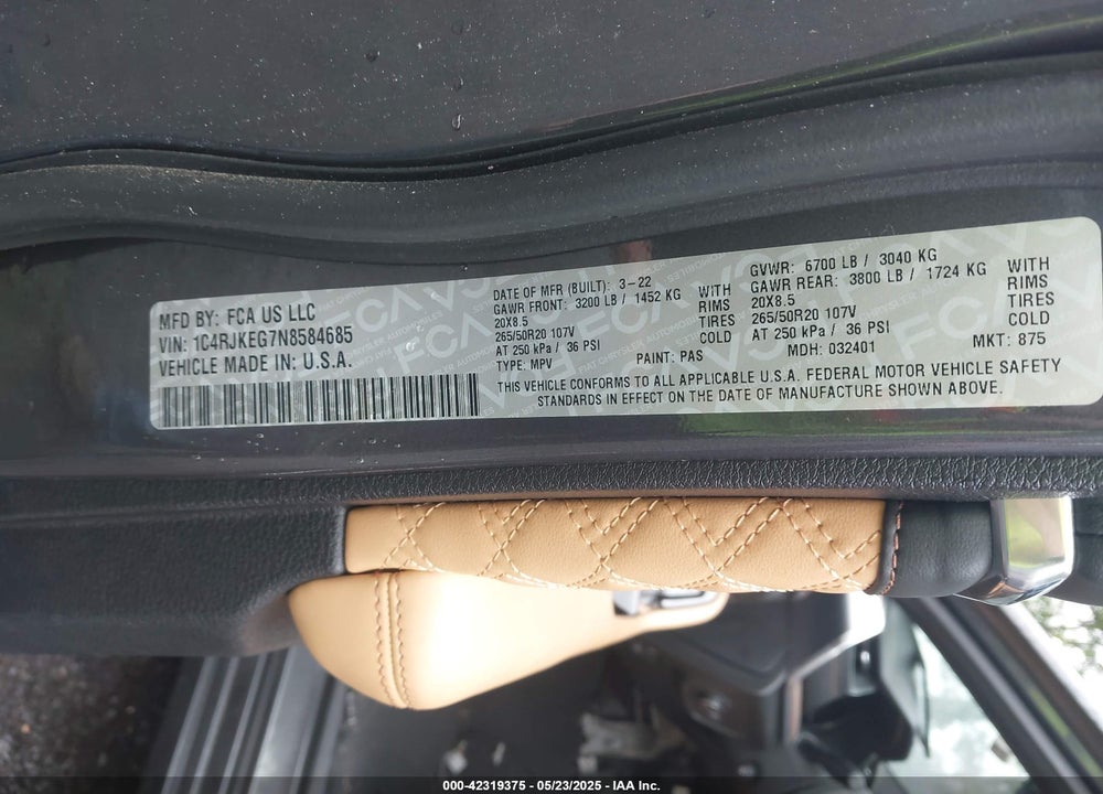 2022 JEEP GRAND CHEROKEE L VIN: 1C4RJKEG7N8584685