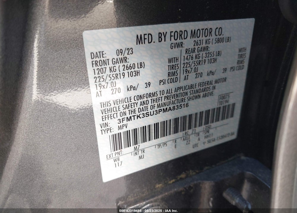 2023 FORD MUSTANG MACH-E VIN: 3FMTK3SU3PMA83516