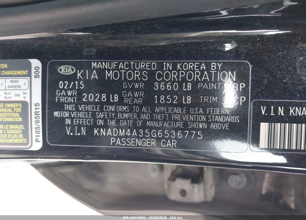 2016 KIA RIO LX VIN: KNADM4A35G6536775