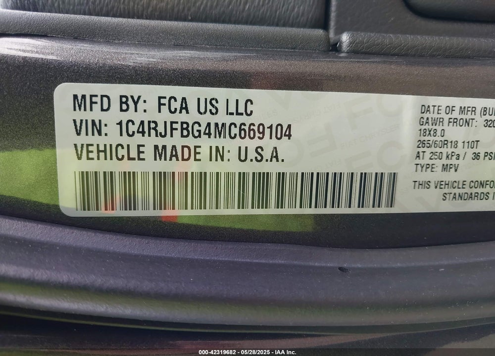 2021 JEEP GRAND CHEROKEE VIN: 1C4RJFBG4MC669104