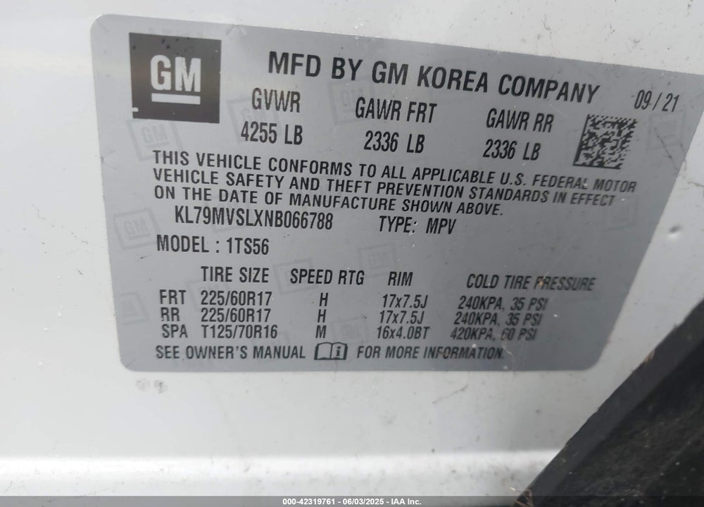 2022 CHEVROLET TRAILBLAZER VIN: KL79MVSLXNB066788