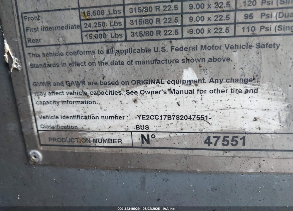 2008 VAN HOOL C2045 VIN: YE2CC17B782047551