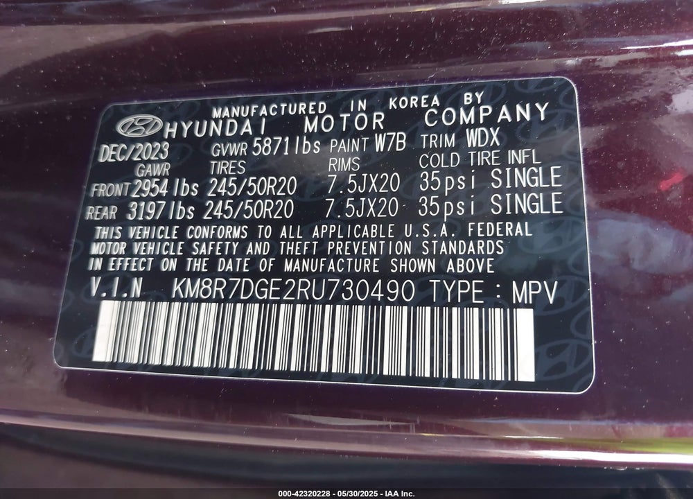 2024 HYUNDAI PALISADE VIN: KM8R7DGE2RU730490