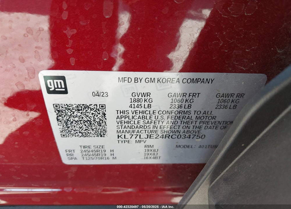 2024 CHEVROLET TRAX FWD 2RS VIN: KL77LJE24RC034750