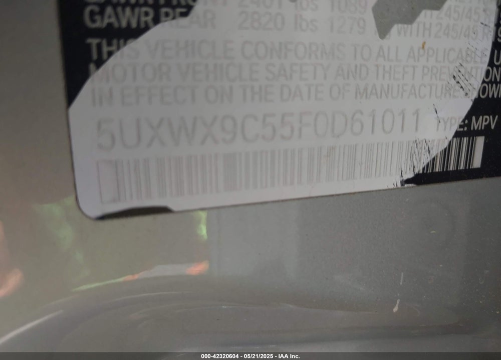 2015 BMW X3 VIN: 5UXWX9C55F0D61011