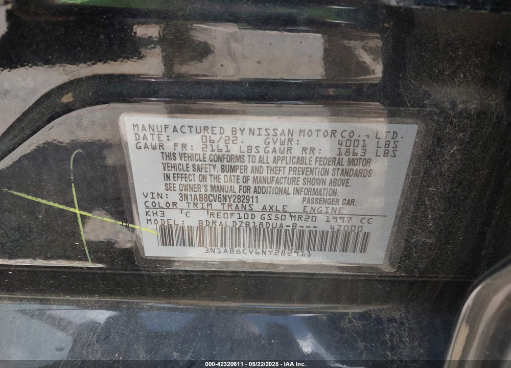 2022 NISSAN SENTRA VIN: 3N1AB8CV6NY282911