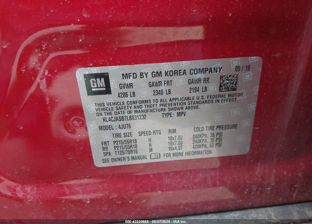 2020 BUICK ENCORE FWD PREFERRED VIN: KL4CJASB7LB031232