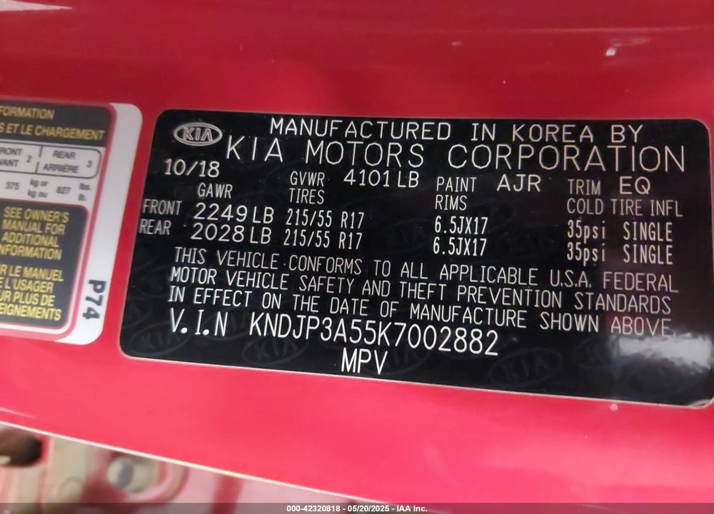 2019 KIA SOUL VIN: KNDJP3A55K7002882