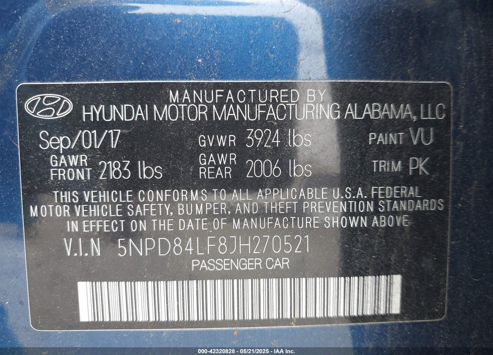 2018 HYUNDAI ELANTRA VIN: 5NPD84LF8JH270521