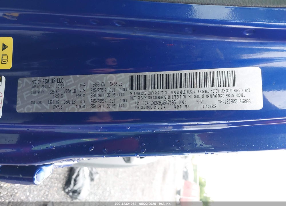 2019 JEEP WRANGLER UNLIMITED VIN: 1C4HJXDN3KW547195