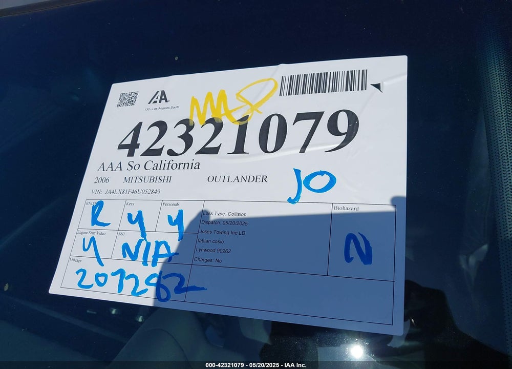 2006 MITSUBISHI OUTLANDER LIMITED VIN: JA4LX81F46U052849