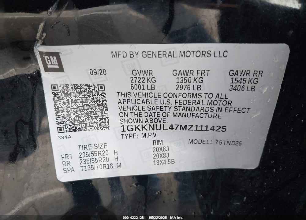 2021 GMC ACADIA VIN: 1GKKNUL47MZ111425