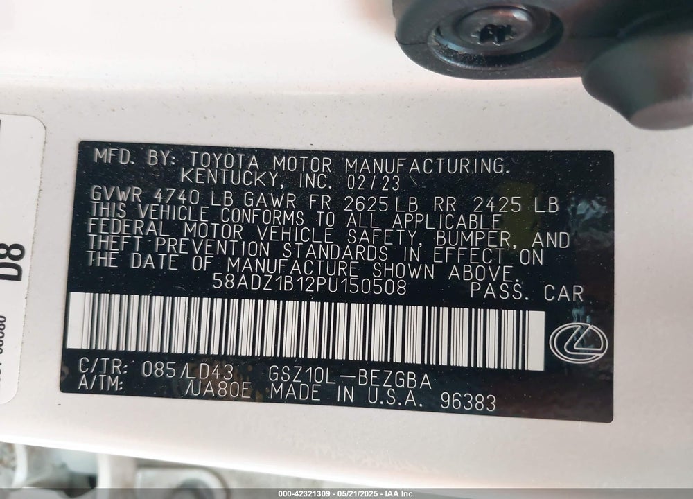2023 LEXUS ES 350 VIN: 58ADZ1B12PU150508