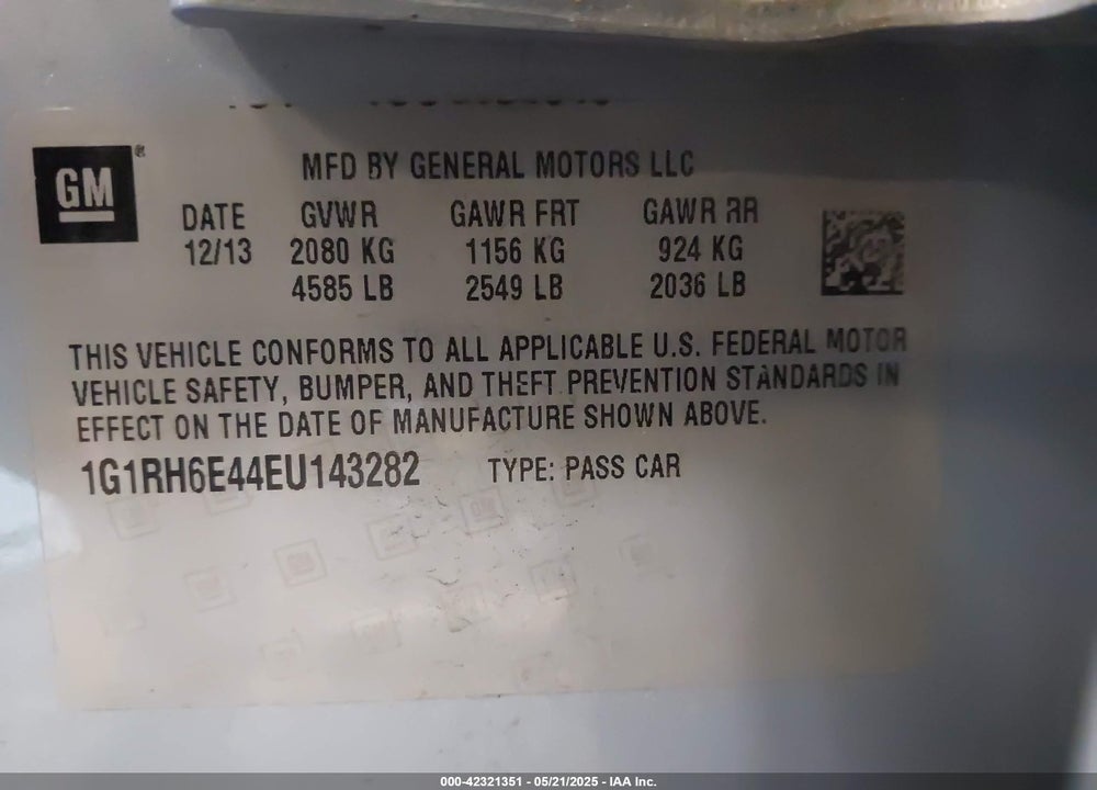 2014 CHEVROLET VOLT VIN: 1G1RH6E44EU143282