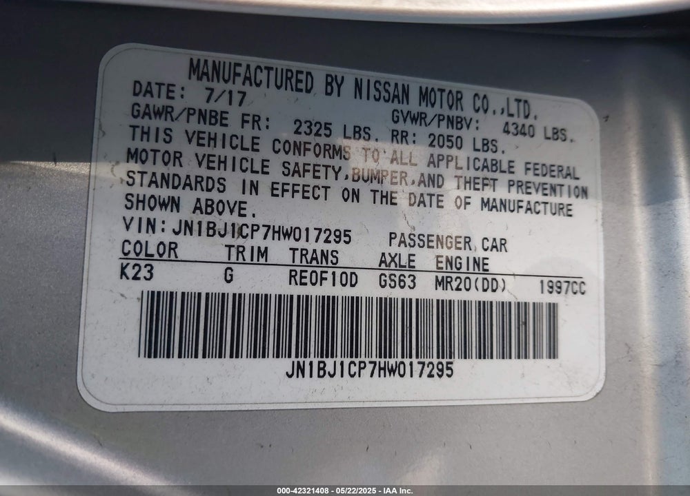 2017 NISSAN ROGUE SPORT VIN: JN1BJ1CP7HW017295