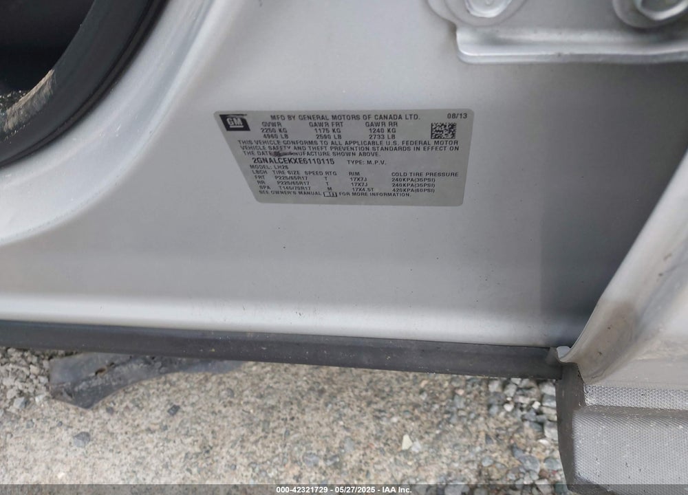 2014 CHEVROLET EQUINOX VIN: 2GNALCEKXE6110115